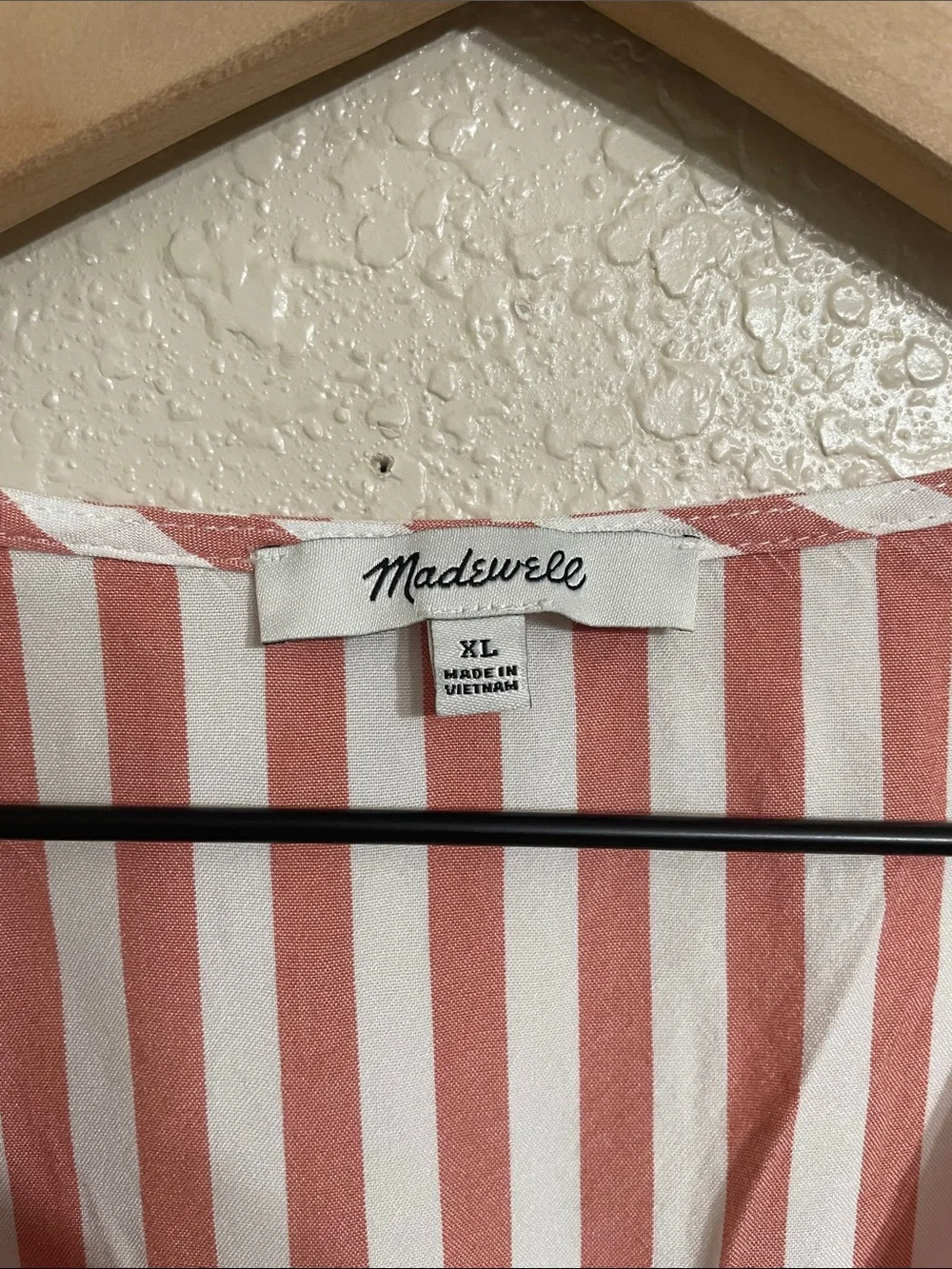 Madewell Pink and White Vertical Stripe Button-Front Peplum Blouse